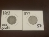 1887 and 1883 without cents 