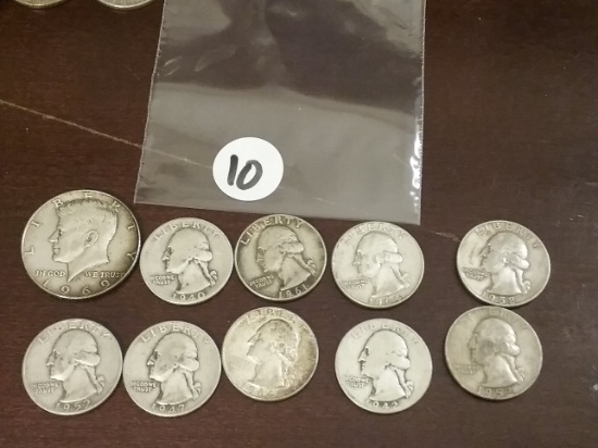 Bag of nine (9) Silver Quarters