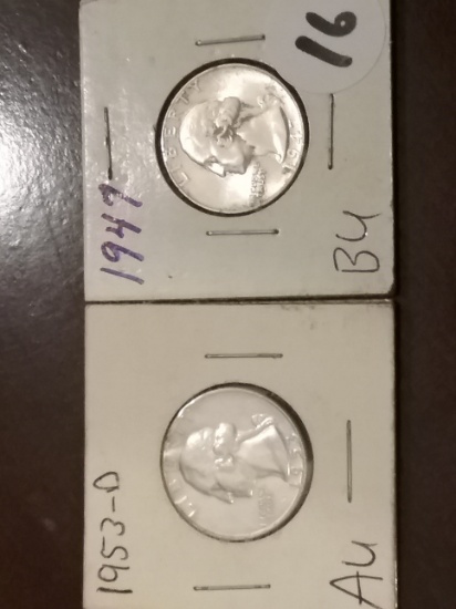 1953-D About Uncirculated and 1947 Brilliant Uncirculated Washington Quarters