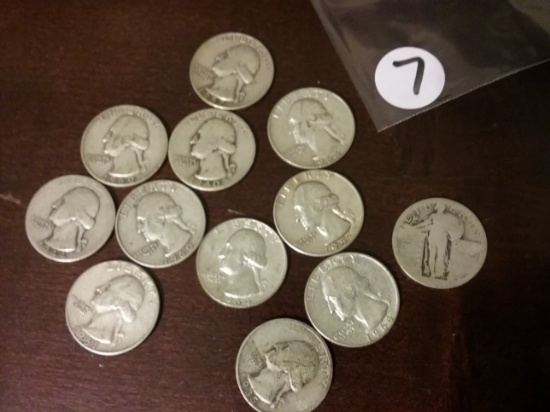 Bag of twelve (12) Silver Quarters