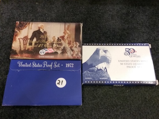 2003 Proof State Quarters, 1972 Proof Set, and 2008 $1 Presidential Proof Set