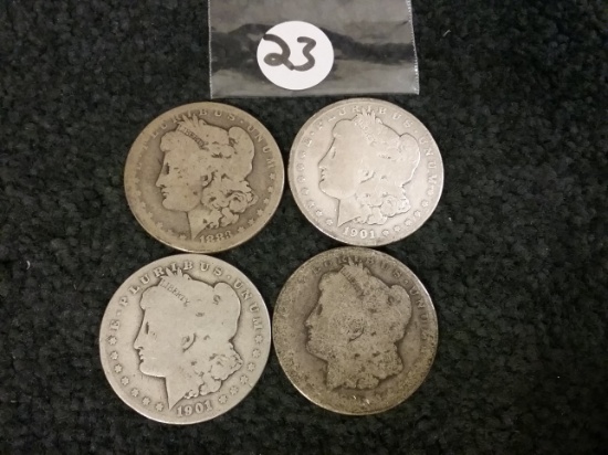 1883, 1901-O, 1901-O, and 1880-O Morgan Dollars