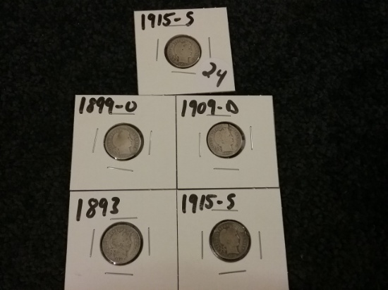 Five Barber Dimes….1915-S, 1915-S, 1909-D, 1893, and 1899-O