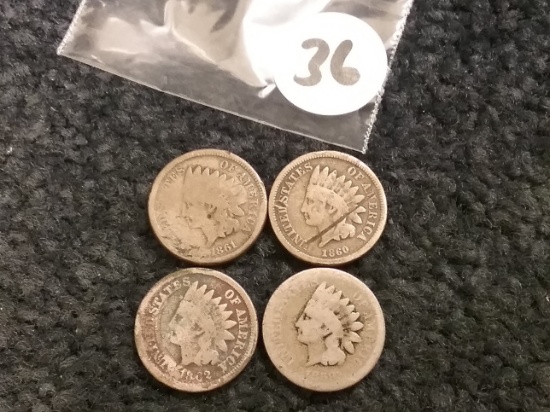 Four Semi-key Indian cents….1859, 1860, 1861, and 1862