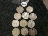 Eight Standing Liberty Quarters and three Barber Quarters