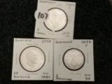 Germany 1969 F 5 mark, 1939 F 2 reichmark and Austria 1958 25 schilling