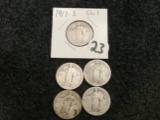 Four 1917 variety 1 Standing Liberty Quarters and one 1917-S var 1 SLQ