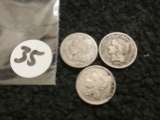 Three 3-cent nickels… 1865, 1866, and 1868