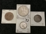 Ireland 1965 penny, Great Britain 1977 25 new pence, Panama 1966 1/4 Balboa, Hong Kong 1925 cent
