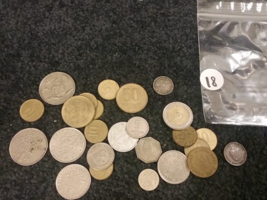 Bag with 24 foreign coins mixed