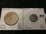 Austria 1923 100 kronen and Mexico 1988 1000 pesos