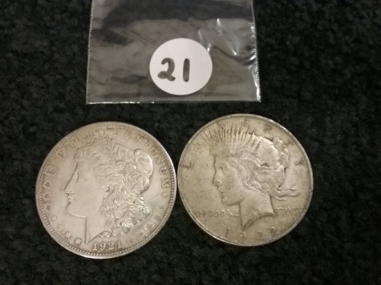 1922-D and 1921 Silver Dollars
