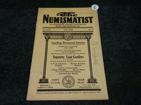 RARE Numismatist Magazine from June 1909 published by Farran Zerbe