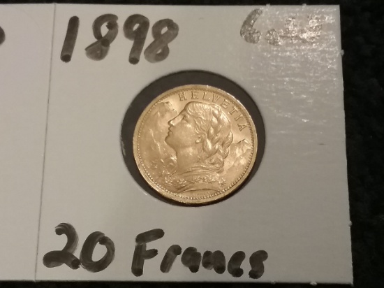 GOLD Switzerland 1858 20 francs scarce early date Uncirculated