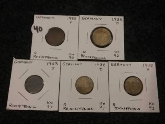 Five German coins