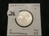 Germany 1939 A 2 reichspfennig uncirculated