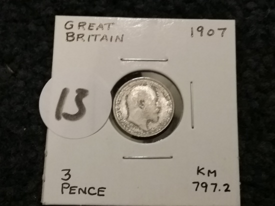 Great Britain 1907 3 pence uncirculated