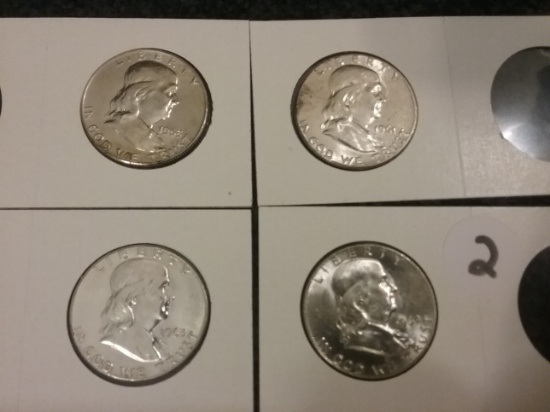 Four AU/BU Franklin Half Dollars