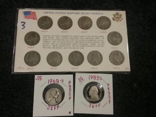 US Wartime Silver Nickel Set with 1968-S and 1983-S PF DCAM Nickels
