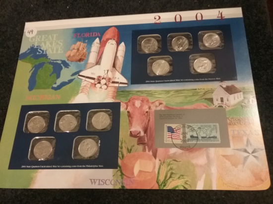 2004 Quarter set with history card and uncirculated 3 cent stamp