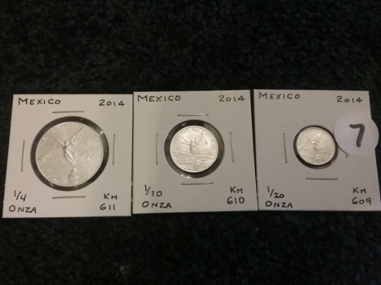 Mexico 2014, 1/4, 1/10, and 1/20 Silver Onza's