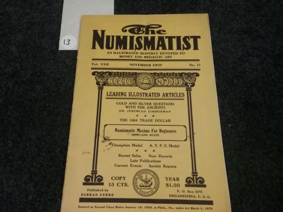 RARE Copy of THE NUMISMATIST from November 1909