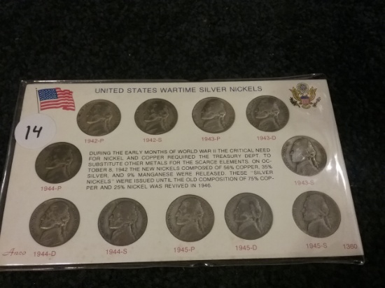 Set of US Wartime Silver Nickels