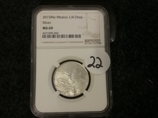 NGC 2015 Mo Mexico 1/4 onza Silver MS-69