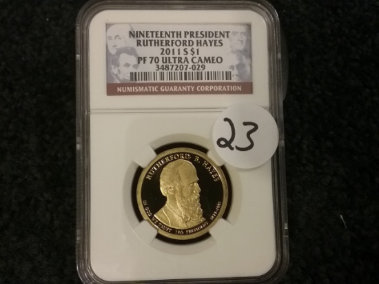 NGC 2011-S Rutherford B Hayes $1 Presidential Dollar in Proof 70 Ultra Cameo