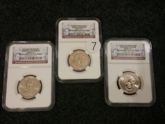 Three NGC-slabbed Presidential Dollars in High Grade