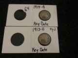 KEY DATE BUFFALO NICKELS!!! 1914-D and 1913-D type 2