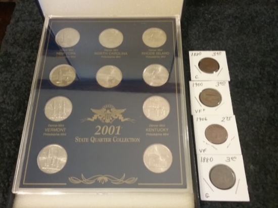 2001 State Quarter Collection..all BU…and Four Indian Cents