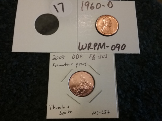 Two Variety Pennies 2009 DDR and a 1960-D WRPM