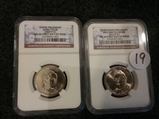 NGC First Day Issue 2009-P and 2010-P Presidents Tyler and Fillmore Dollars