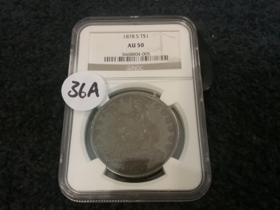 NGC 1878-S $1 Trade Dollar in AU-50