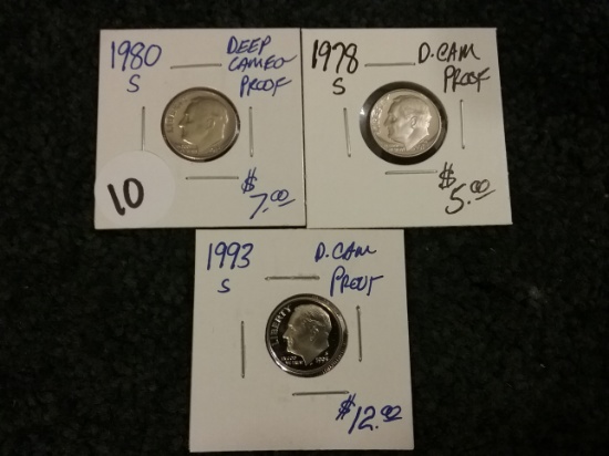 Three Proof Deep Cameo Dimes