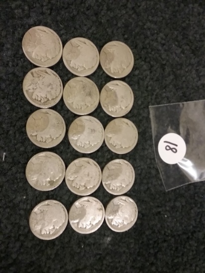 Fifteen (15) Buffalo Nickels with semi-key dates