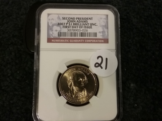 NGC 2007-D $1 John Adams Presidential Dollar First Day Issue