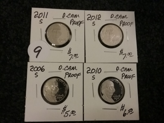 Four Proof Deep Cameo Nickels