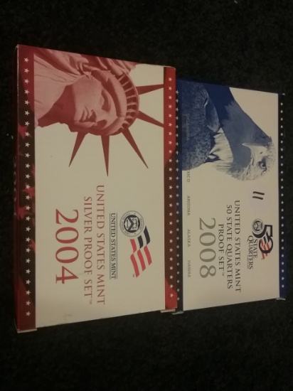 2004 Silver Proof Set and a 2008 Proof Quarters Set