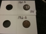 1911-D and 1912-D semi-Key wheat cents