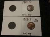 1913-D and 1913-S Semi-Key wheat cents