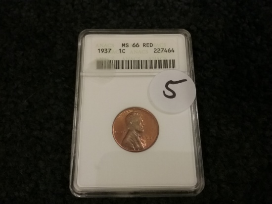 ANACS 1937 one cent MS-66 RED!