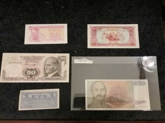 five foreign currency notes