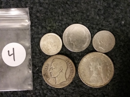 Five old silver foreign coins