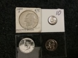 1963 Proof silver quarter, 1964 proof silver half-dollar, 1959 proof silver dime, and ….
