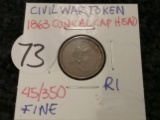 ANOTHER COOL Civil War Token 1863 Conical Cap Head