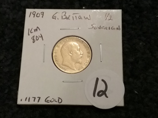 GOLD! Great Britain 1909 half-sovereign in About Uncirculated condition
