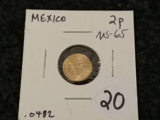 GOLD!! Mexico 1945 dos pesos uncirculated