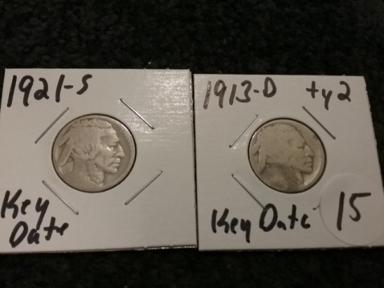 1921-S and 1913-D Type 2 Buffalo Nickels Key Dates